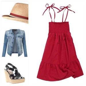 TIMEOUT - Women’s 100% Cotton Thin Straps Tie Neck Summer Beach Dress RED **NEW - Picture 1 of 7