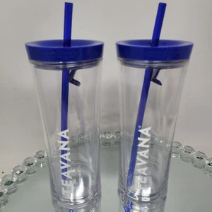 2 Starbucks TEAVANA Clear Blue Cold Cup Tumbler with Lid Straw 20 oz NEW RARE! - Picture 1 of 6