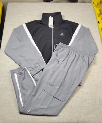 Adidas Tracksuit Woven Jacket & Pants Set XL Mens Gray Black White Windbreaker - Image 1 of 4