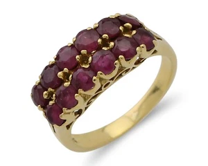 Women Natural Ruby Cluster Band Ring 18k Solid Gold - Picture 1 of 10