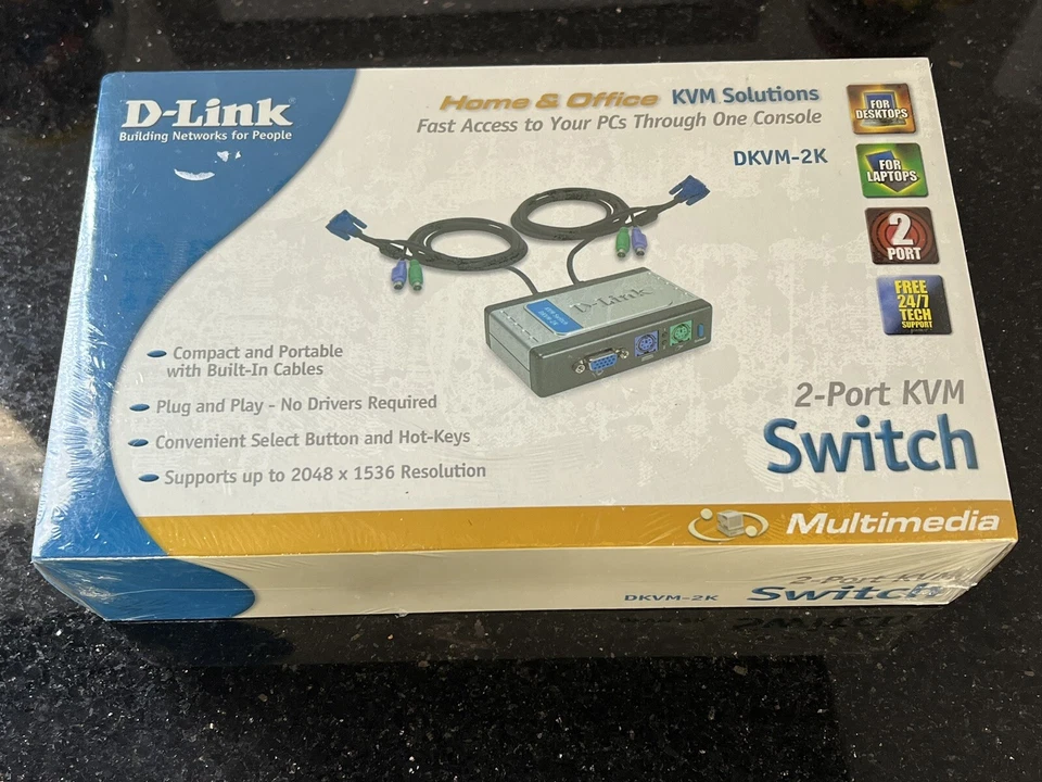 D-Link DKVM (DKVM-2U) 2-Ports External KVM switch USB SEALED FAST Shipping - Image 1 of 3