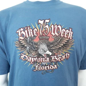 Men's Daytona Beach 75th Anniversary Bike Week Short Sleeve Tee Shirt 2XL Blue - Picture 1 of 5
