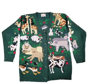 Cárdigan De Colección Susan Bristol Verde Navidad Pequeños Animales Bordado a Mano Arca - Imagen 1 de 18