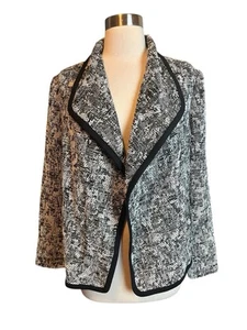 Vince Boucle Jacket Size 14 Black White Drape Front Blazer Woven Knit NEW - Picture 1 of 7
