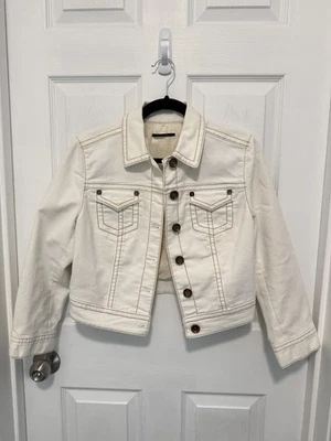 Elie Tahari кремовый джинсовой ткани куртка с золотой шов + кожаные кнопки + карманы - M - Изображение 1 из 4