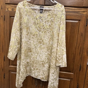 Travelers By Chicos Blouse Top 3 XL Sheer Metallic Gold 3/4 Sleeve Women’s - Picture 1 of 5