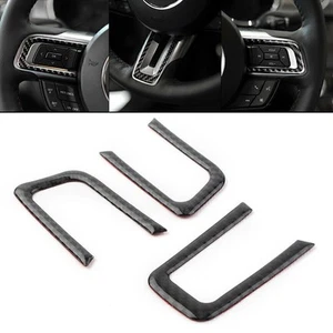 For Ford Mustang 2015-2019 3x Carbon Fiber Interior Steering Wheel Cover Trim - Picture 1 of 11