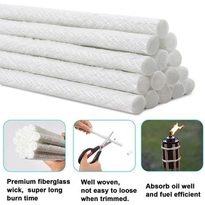 12x Long Life Fiberglass Replacement Wicks for Tiki Torches Oil Lamp Outdoor - Image 1 of 4