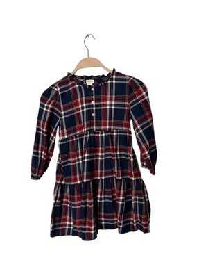 Crewcuts Girls Sz 7 Blue Plaid Tiered Dress Ruffled Neck - Image 1 of 2