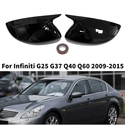For Infiniti G25 G37 Q40 Q60 2009-2015 Gloss Black Sde Wing Mirror Cover Caps Foto 1 de 4
