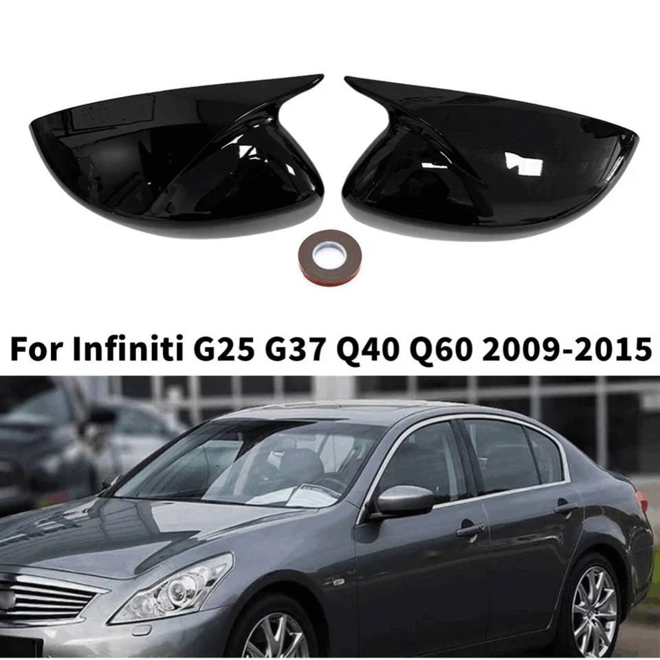 For Infiniti G25 G37 Q40 Q60 2009-2015 Gloss Black Sde Wing Mirror Cover Caps Foto 1 de 4
