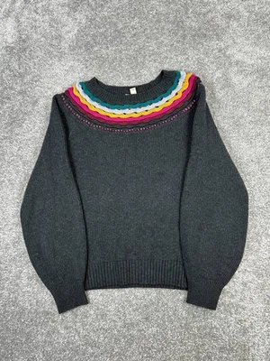 Suéter Anthropologie Mujer Xs Negro Rojo Verde Amarillo Algodón Tejido Pullover * Foto 1 de 4