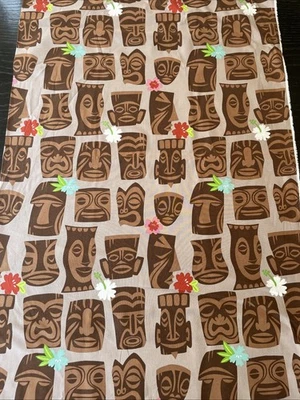 Tahiti Tiki Alexander Henry Brown Burlap Tropical Luau Hawaiian Fabric Yard - Image 1 of 4