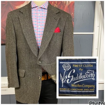 Vintage Nordstrom 👉Altered👈 Tweed Blazer Sport Coat Mens 42R Greenish Brown - Image 1 of 4