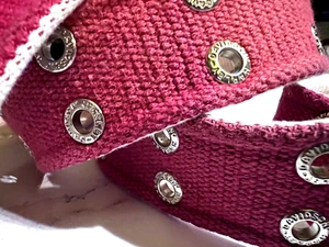 Vintage 90's Women's Pink Harley Davidson Web Belt Logo Rivets Oval Buckle XL - Picture 1 of 8