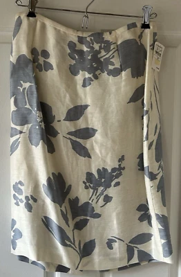 Lafayette 148 Linen Silk Blend Skirt Floral White Blue Size 8P Midi Hi Low - Image 1 of 4