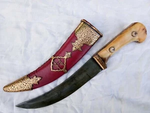 old Mughal Islamic Sikh Punjabi holy script bone handle curve wootz blade dagger - Picture 1 of 20