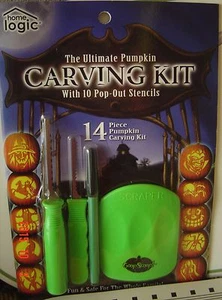 14-teiliges Halloween Familie SCHNITZSET Alter 8+ Kürbis SCHNITZEN 10 SCHABLONEN 4 Werkzeuge - Bild 1 von 1