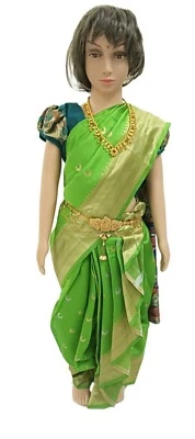Indian Girls' sari/saree festival, wedding cultural  Ready to wear Parrot Green - Image 1 of 4