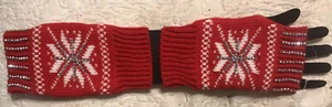 Red Fingerless Gloves With Rhinestone Snowflake NIP - Picture 1 of 2