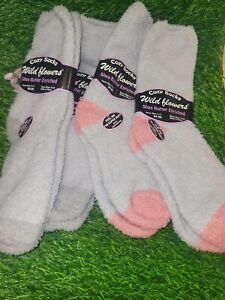 Wild Flowers Women's Cozy Socks Super Soft, 9-11, 4 Pairs Gray & Pink Solid Gray