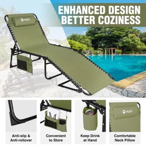 VILLEY Heavy-Duty Chaise Lounge Folding Lounge Chair Trifold Patio Beach Lounger - Picture 1 of 9