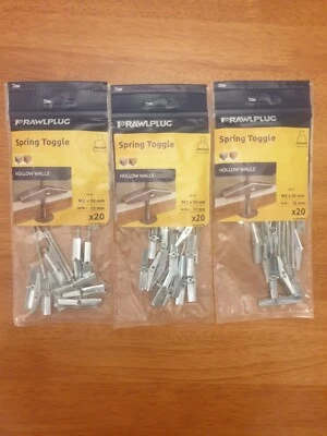 40X Palanca de resorte Rawlplug M3 x 50 mm fijaciones de pared huecas medianas placas de yeso etc. Foto 1 de 2