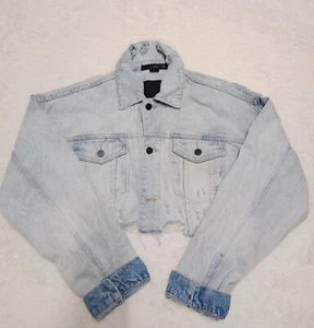 ALEXANDER WANG DISTRESSED CROPPED MEDIUM JACKET DENIM - Picture 1 of 10