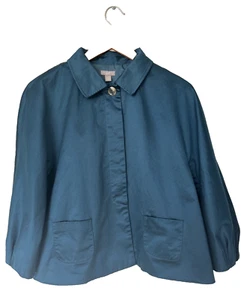 J.JILL Satin Lantern Sleeve Boxy Jacket Top Peacock Blue SZ M - Picture 1 of 6