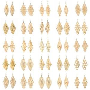Statement Drop Dangle Earrings for Women Gold Fashion Big Leaf Hanging Earring - Picture 1 of 41