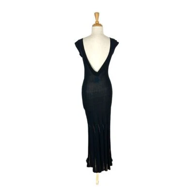 Etna Maar M Black Knit Evening Gown Long Mermaid Backless Sheer Art To Wear - Image 1 of 4