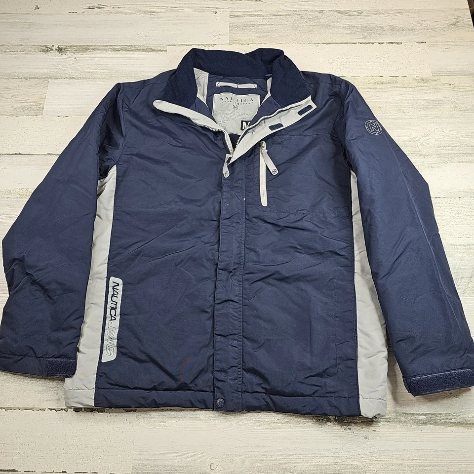 Chaqueta de esquí de invierno Nautica Jeans Co para hombre mediana azul plateada con cremallera Foto 1 de 4