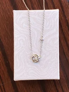 925 Sterling Silver Cz Rose Flower Pendant Necklace Tiny Dainty 7.5mm 17.75" - Picture 1 of 12