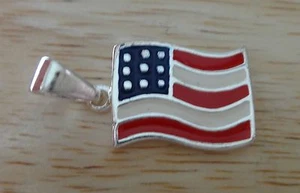 Sterling Silver 28x14mm Enamel Red White & Blue US Flag Charm with bale - Picture 1 of 3