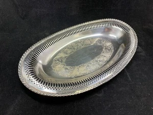 Vintage Dowd-Rogers small silver plate pierced edge oval trinket small platter - Picture 1 of 9