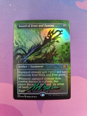 SIGNED - RARE - MTG Sword of Feast and Famine Borderless Double Masters Foil 364 - Image 1 of 4