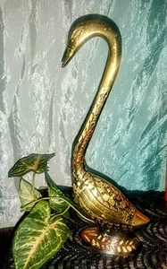 Vintage brass Etched Swan 11 In Tall - Picture 1 of 8