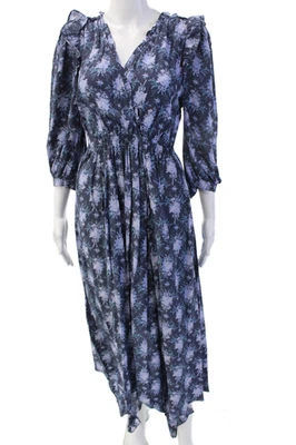 Love Shack Fancy Womens Maxi Wrap Dress Dark Blue V-Neck 3/4 Sleeve Size S - Image 1 of 4