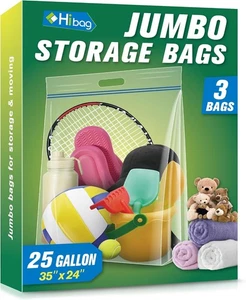 Bolsas de almacenamiento HIBAG Jumbo de 25 galones, 35” x 24” 25 galones - Paquete de 3, transparentes  - Imagen 1 de 7