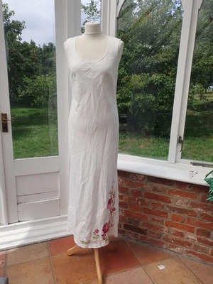 Vestido midi vintage Laura Ashley 100% lino corte sesgado blanco maxi bordado años 90 Foto 1 de 4