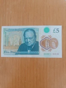 RARE AA02 collectable plastic polymer £5 note, early serial number - Picture 1 of 3