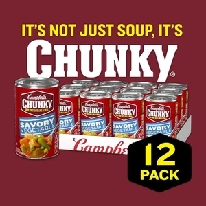 12 Pack Campbells Chunky Soup, Savory Vegetable in Tomato Broth, 18.8 Ounce, USA - Picture 1 of 7