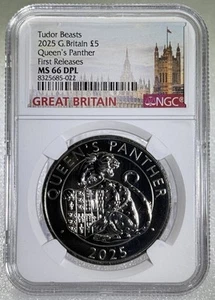 2025 GREAT BRITAIN 5PD QUEEN'S PANTHER NGC MS66 DPL TUDOR BEASTS FIRST RELEASES - Picture 1 of 3