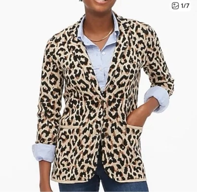 J. Crew Animal Leopard Print 100% Cotton Sweater Blazer S - Image 1 of 4