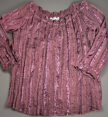 NUEVO CON ETIQUETAS Blusa Forrada de Malla Elástica Lentejuelas Transparentes Hombro Descubierto Vino 1X Caprichosa Juegos con disfraces Foto 1 de 4