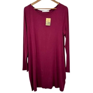 Peruvian Connection Stretch Jersey Knit Scoopneck Purple Red Longsleeve Dress - Picture 1 of 8