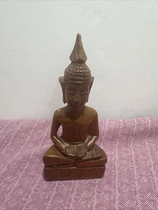 Handgeschnitzter Buddha aus Holz 5,5 Zoll hoch - Bild 1 von 8
