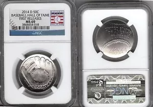 2014-D BASEBALL Clad Half -NGC MS69 - MINT STATE 69 FIRST RELEASES HALL OF FAME - Picture 1 of 1