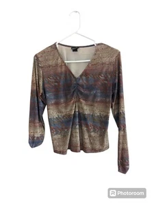 Mesh NTCO Nomadic Traders long sleeve top Y2K Vintage Bohemian Earthy 90s prints - Picture 1 of 13