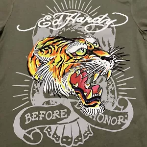 NWT Ed Hardy Cotton Polyester Tiger Men's T-Shirt ARMY GREEN Size S - Picture 1 of 8
